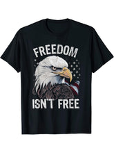 Freedom Isn't Free Patriotic Quote American Flag Bald Eagle T-Shirt 180G 100% Cotton Printed Round Neck Short-Sleeve T-Shirt, Gifts for Men Dad Husband Grandpa, S-XXXL, Black