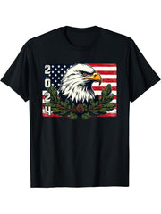 2024 Bald Eagle American Flag New Years Eagle Lovers Design T-Shirt 180G 100% Cotton Printed Round Neck Short-Sleeve T-Shirt, Gifts for Men Dad Husband Grandpa, S-XXXL, Black