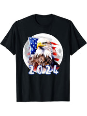 2024 Bald Eagle American Flag New Years Eagle Lovers Design T-Shirt 180G 100% Cotton Printed Round Neck Short-Sleeve T-Shirt, Gifts for Men Dad Husband Grandpa, S-XXXL, Black