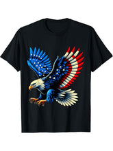 American Bald Eagle USA Flag 4th of July T-Shirt 180G 100% Cotton Printed Round Neck Short-Sleeve T-Shirt, Gifts for Men Dad Husband Grandpa, S-XXXL, Black
