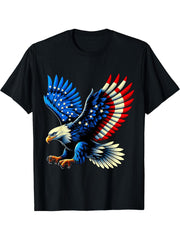 American Bald Eagle USA Flag 4th of July T-Shirt 180G 100% Cotton Printed Round Neck Short-Sleeve T-Shirt, Gifts for Men Dad Husband Grandpa, S-XXXL, Black