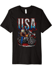 4th of July Bald Eagle Biker Motorcycle Uncle Sam Hat Gift Premium T-Shirt 180G 100% Cotton Printed Round Neck Short-Sleeve T-Shirt, Gifts for Men Dad Husband Grandpa, S-XXXL, Black