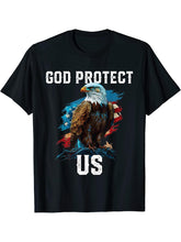 God Protect US American Bald Eagle Christian 4th Of July T-Shirt 180G 100% Cotton Printed Round Neck Short-Sleeve T-Shirt, Gifts for Men Dad Husband Grandpa, S-XXXL, Black