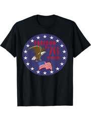 Freedom Tour 1776 American Bald Eagle Conservative Patriot T-Shirt 180G 100% Cotton Printed Round Neck Short-Sleeve T-Shirt, Gifts for Men Dad Husband Grandpa, S-XXXL, Black