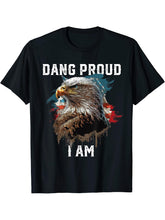 Dang Proud I Am American Bald Eagle America 4th Of July T-Shirt 180G 100% Cotton Printed Round Neck Short-Sleeve T-Shirt, Gifts for Men Dad Husband Grandpa, S-XXXL, Black