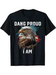 Dang Proud I Am American Bald Eagle America 4th Of July T-Shirt 180G 100% Cotton Printed Round Neck Short-Sleeve T-Shirt, Gifts for Men Dad Husband Grandpa, S-XXXL, Black
