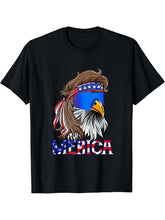 Bald Eagle Mullet Merica American Flag Patriotic 4th Of July T-Shirt 180G 100% Cotton Printed Round Neck Short-Sleeve T-Shirt, Gifts for Men Dad Husband Grandpa, S-XXXL, Black