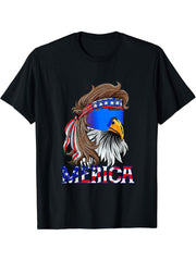Bald Eagle Mullet Merica American Flag Patriotic 4th Of July T-Shirt 180G 100% Cotton Printed Round Neck Short-Sleeve T-Shirt, Gifts for Men Dad Husband Grandpa, S-XXXL, Black