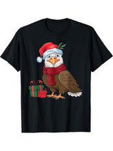 Funny Christmas Eagle Patriotic Bald Eagle With Santa Hat T-Shirt 180G 100% Cotton Printed Round Neck Short-Sleeve T-Shirt, Gifts for Men Dad Husband Grandpa, S-XXXL, Black