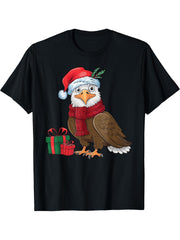 Funny Christmas Eagle Patriotic Bald Eagle With Santa Hat T-Shirt 180G 100% Cotton Printed Round Neck Short-Sleeve T-Shirt, Gifts for Men Dad Husband Grandpa, S-XXXL, Black