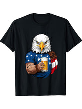 Boozing Bald Eagle With Beer Mug Celebrate Freedom T-Shirt 180G 100% Cotton Printed Round Neck Short-Sleeve T-Shirt, Gifts for Men Dad Husband Grandpa, S-XXXL, Black