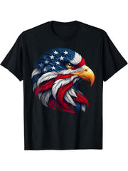 Bald Eagle 4th of July American Flag Patriotic Freedom USA T-Shirt 180G 100% Cotton Printed Round Neck Short-Sleeve T-Shirt, Gifts for Men Dad Husband Grandpa, S-XXXL, Black