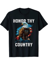 Honor Thy Country American Bald Eagle America USA Flag T-Shirt 180G 100% Cotton Printed Round Neck Short-Sleeve T-Shirt, Gifts for Men Dad Husband Grandpa, S-XXXL, Black