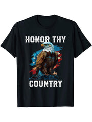 Honor Thy Country American Bald Eagle America USA Flag T-Shirt 180G 100% Cotton Printed Round Neck Short-Sleeve T-Shirt, Gifts for Men Dad Husband Grandpa, S-XXXL, Black