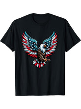 Funny Bald Eagle 4th July American USA Flag Boys Girls Boy Girl T-Shirt 180G 100% Cotton Printed Round Neck Short-Sleeve T-Shirt, Gifts for Men Dad Husband Grandpa, S-XXXL, Black