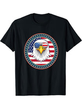 American Bald Eagle Eyes Shirt USA Flag Merica Patriotic Tee T-Shirt 180G 100% Cotton Printed Round Neck Short-Sleeve T-Shirt, Gifts for Men Dad Husband Grandpa, S-XXXL, Black