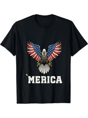 American Bald Eagle Eyes Shirt USA Flag Merica Patriotic Tee T-Shirt 180G 100% Cotton Printed Round Neck Short-Sleeve T-Shirt, Gifts for Men Dad Husband Grandpa, S-XXXL, Black