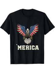 American Bald Eagle Eyes Shirt USA Flag Merica Patriotic Tee T-Shirt 180G 100% Cotton Printed Round Neck Short-Sleeve T-Shirt, Gifts for Men Dad Husband Grandpa, S-XXXL, Black