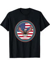 American Bald Eagle Eyes Shirt USA Flag Merica Patriotic Tee T-Shirt 180G 100% Cotton Printed Round Neck Short-Sleeve T-Shirt, Gifts for Men Dad Husband Grandpa, S-XXXL, Black