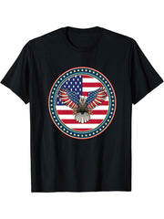 American Bald Eagle Eyes Shirt USA Flag Merica Patriotic Tee T-Shirt 180G 100% Cotton Printed Round Neck Short-Sleeve T-Shirt, Gifts for Men Dad Husband Grandpa, S-XXXL, Black