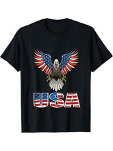 American Bald Eagle Eyes Shirt USA Flag Merica Patriotic Tee T-Shirt 180G 100% Cotton Printed Round Neck Short-Sleeve T-Shirt, Gifts for Men Dad Husband Grandpa, S-XXXL, Black