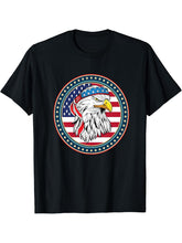 American Bald Eagle Eyes Shirt USA Flag Merica Patriotic Tee T-Shirt 180G 100% Cotton Printed Round Neck Short-Sleeve T-Shirt, Gifts for Men Dad Husband Grandpa, S-XXXL, Black