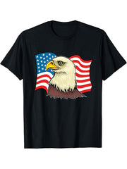 American Bald Eagle Eyes Shirt USA Flag Merica Patriotic Tee T-Shirt 180G 100% Cotton Printed Round Neck Short-Sleeve T-Shirt, Gifts for Men Dad Husband Grandpa, S-XXXL, Black