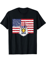 American Bald Eagle Eyes Shirt USA Flag Merica Patriotic Tee T-Shirt 180G 100% Cotton Printed Round Neck Short-Sleeve T-Shirt, Gifts for Men Dad Husband Grandpa, S-XXXL, Black
