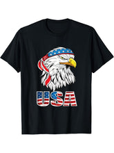 American Bald Eagle Eyes Shirt USA Flag Merica Patriotic Tee T-Shirt 180G 100% Cotton Printed Round Neck Short-Sleeve T-Shirt, Gifts for Men Dad Husband Grandpa, S-XXXL, Black