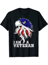 I am a Veteran Angry bald Eagle with American flag colors T-Shirt 180G 100% Cotton Printed Round Neck Short-Sleeve T-Shirt, Gifts for Men Dad Husband Grandpa, S-XXXL, Black
