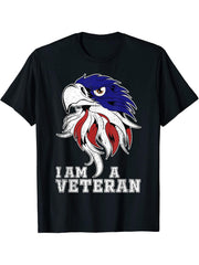 I am a Veteran Angry bald Eagle with American flag colors T-Shirt 180G 100% Cotton Printed Round Neck Short-Sleeve T-Shirt, Gifts for Men Dad Husband Grandpa, S-XXXL, Black