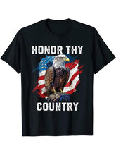 Honor Thy Country American Bald Eagle America USA Flag T-Shirt 180G 100% Cotton Printed Round Neck Short-Sleeve T-Shirt, Gifts for Men Dad Husband Grandpa, S-XXXL, Black