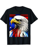 Futuristic American Bald Eagle USA Flag 4th of July T-Shirt 180G 100% Cotton Printed Round Neck Short-Sleeve T-Shirt, Gifts for Men Dad Husband Grandpa, S-XXXL, Black