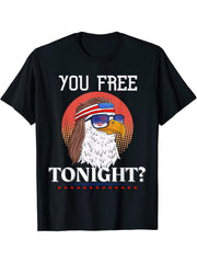 Are You Free Tonight 4th of July Retro American Bald Eagle T-Shirt 180G 100% Cotton Printed Round Neck Short-Sleeve T-Shirt, Gifts for Men Dad Husband Grandpa, S-XXXL, Black