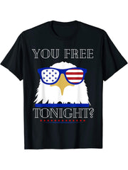 Are You Free Tonight 4th of July Patriotic Bald Eagle T-Shirt 180G 100% Cotton Printed Round Neck Short-Sleeve T-Shirt, Gifts for Men Dad Husband Grandpa, S-XXXL, Black