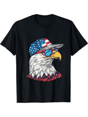 4th Of July America USA Bald Eagle Fourth Of July Patriotic T-Shirt 180G 100% Cotton Printed Round Neck Short-Sleeve T-Shirt, Gifts for Men Dad Husband Grandpa, S-XXXL, Black