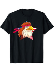 Funny 4th of July Bald Eagle Mullet America Flag Patriotic T-Shirt 180G 100% Cotton Printed Round Neck Short-Sleeve T-Shirt, Gifts for Men Dad Husband Grandpa, S-XXXL, Black