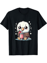 Cute Kawaii Style Bald Eagle Drinking Strawberry Milk T-Shirt 180G 100% Cotton Printed Round Neck Short-Sleeve T-Shirt, Gifts for Men Dad Husband Grandpa, S-XXXL, Black