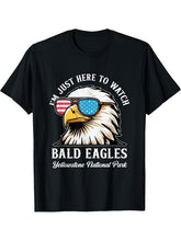 Bald Eagle Watching Yellowstone National Park Birdwatching T-Shirt 180G 100% Cotton Printed Round Neck Short-Sleeve T-Shirt, Gifts for Men Dad Husband Grandpa, S-XXXL, Black