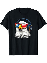 Funny Bald Lovers Wearing Glasses Retro Vintage Style Eagle T-Shirt 180G 100% Cotton Printed Round Neck Short-Sleeve T-Shirt, Gifts for Men Dad Husband Grandpa, S-XXXL, Black