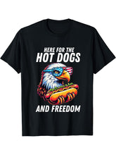 Here For The Hot Dogs And Freedom Bald Eagle Hotdog T-Shirt 180G 100% Cotton Printed Round Neck Short-Sleeve T-Shirt, Gifts for Men Dad Husband Grandpa, S-XXXL, Black