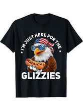 Bald Eagle Hotdog American I'm Just Here For The Glizzies T-Shirt 180G 100% Cotton Printed Round Neck Short-Sleeve T-Shirt, Gifts for Men Dad Husband Grandpa, S-XXXL, Black
