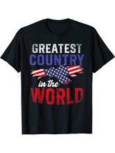 Greatest Country In The World US Flag Bald Eagle 4th Of Jul T-Shirt 180G 100% Cotton Printed Round Neck Short-Sleeve T-Shirt, Gifts for Men Dad Husband Grandpa, S-XXXL, Black