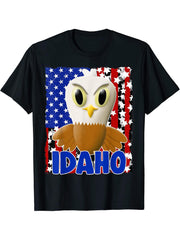 Boy Girl Idaho Bald Eagle Tshirt Proud American Flag Boys Girls T-Shirt 180G 100% Cotton Printed Round Neck Short-Sleeve T-Shirt, Gifts for Men Dad Husband Grandpa, S-XXXL, Black