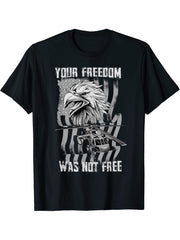 Your Freedom Wasn't Free American Flag Bald Eagle Military T-Shirt 180G 100% Cotton Printed Round Neck Short-Sleeve T-Shirt, Gifts for Men Dad Husband Grandpa, S-XXXL, Black
