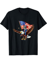 Bald Eagle Alien Space American Flag 4th Of July Patriotic T-Shirt 180G 100% Cotton Printed Round Neck Short-Sleeve T-Shirt, Gifts for Men Dad Husband Grandpa, S-XXXL, Black