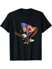 Bald Eagle Alien Space American Flag 4th Of July Patriotic T-Shirt 180G 100% Cotton Printed Round Neck Short-Sleeve T-Shirt, Gifts for Men Dad Husband Grandpa, S-XXXL, Black
