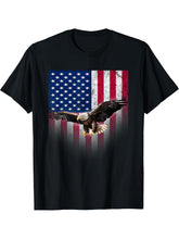 American Flag Bald Eagle Patriotic Red White Blue T-Shirt 180G 100% Cotton Printed Round Neck Short-Sleeve T-Shirt, Gifts for Men Dad Husband Grandpa, S-XXXL, Black
