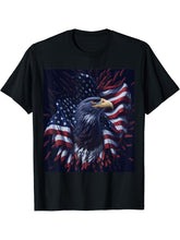 Bald Eagle 4th of July American Flag Patriotic grphic T-Shirt 180G 100% Cotton Printed Round Neck Short-Sleeve T-Shirt, Gifts for Men Dad Husband Grandpa, S-XXXL, Black