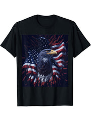 Bald Eagle 4th of July American Flag Patriotic grphic T-Shirt 180G 100% Cotton Printed Round Neck Short-Sleeve T-Shirt, Gifts for Men Dad Husband Grandpa, S-XXXL, Black